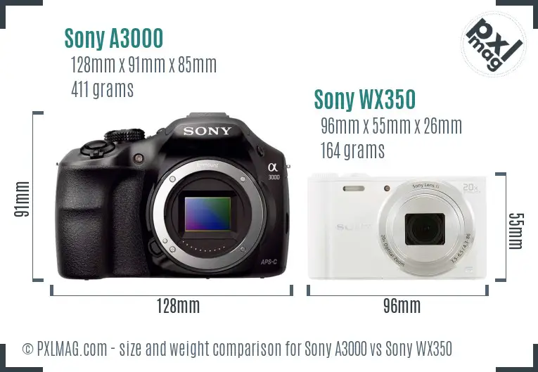 Sony A3000 vs Sony WX350 size comparison