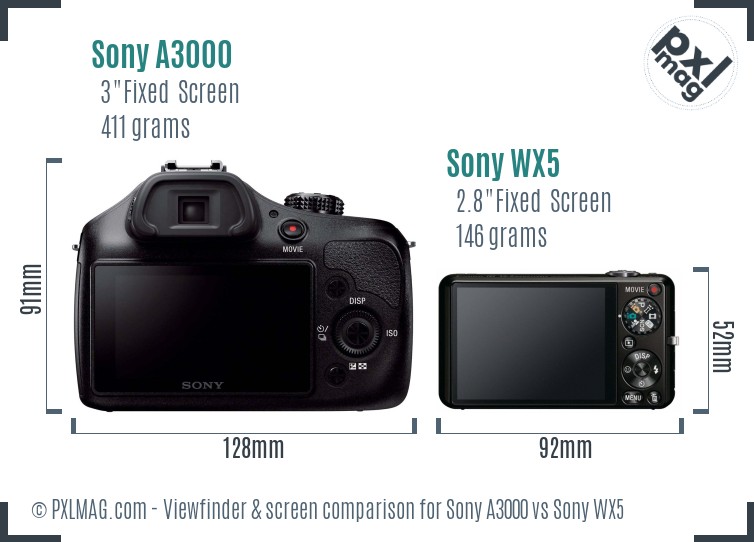 Sony A3000 vs Sony WX5 Screen and Viewfinder comparison