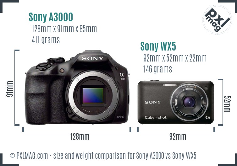 Sony A3000 vs Sony WX5 size comparison