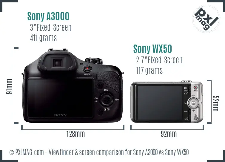 Sony A3000 vs Sony WX50 Screen and Viewfinder comparison