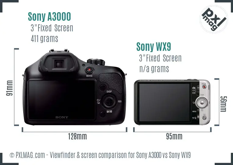 Sony A3000 vs Sony WX9 Screen and Viewfinder comparison
