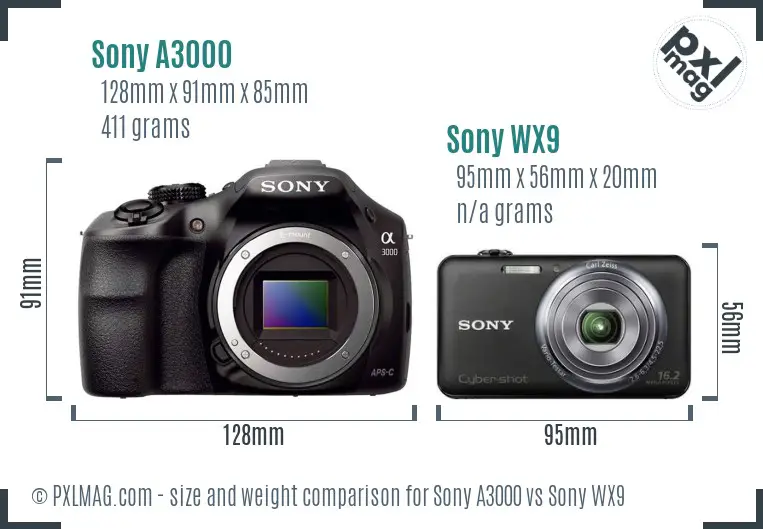 Sony A3000 vs Sony WX9 size comparison
