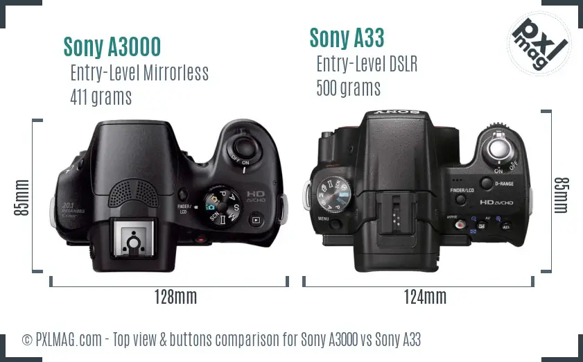 Sony A3000 vs Sony A33 top view buttons comparison