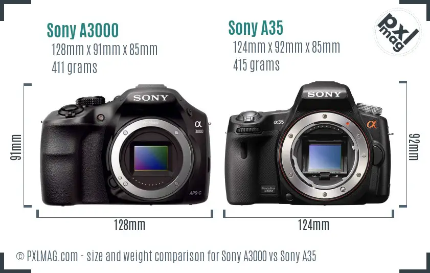 Sony A3000 vs Sony A35 size comparison