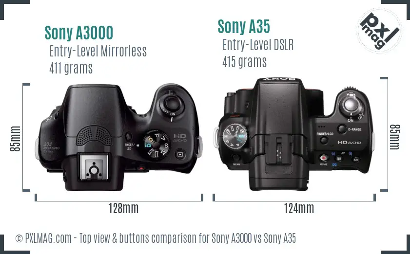 Sony A3000 vs Sony A35 top view buttons comparison