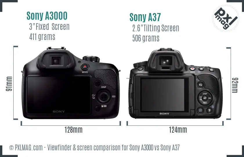 Sony A3000 vs Sony A37 Screen and Viewfinder comparison