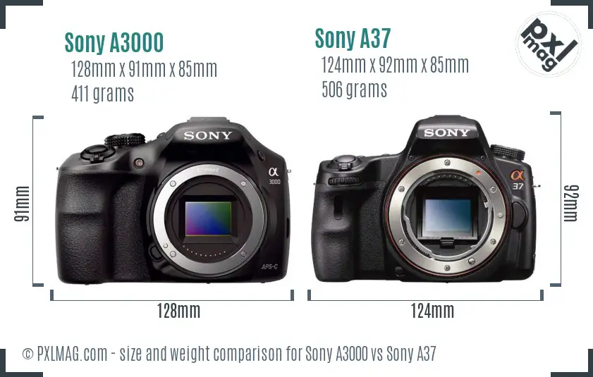 Sony A3000 vs Sony A37 size comparison