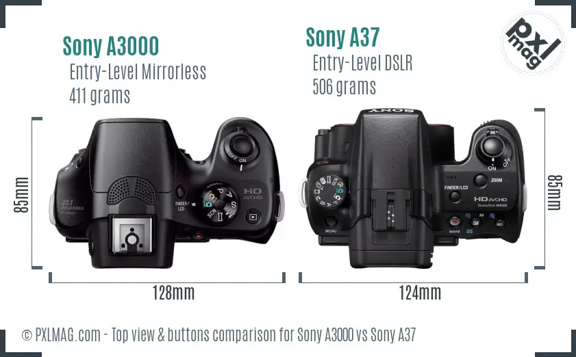 Sony A3000 vs Sony A37 top view buttons comparison