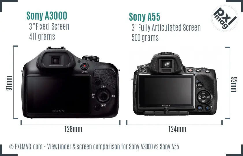 Sony A3000 vs Sony A55 Screen and Viewfinder comparison