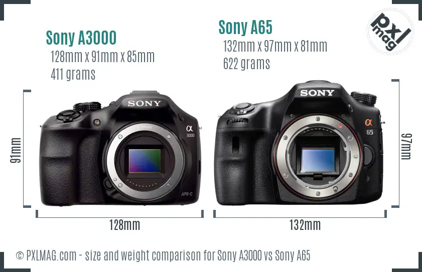 Sony A3000 vs Sony A65 size comparison