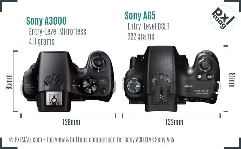 Sony A3000 vs Sony A65 top view buttons comparison