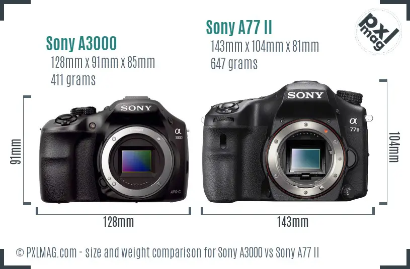 Sony A3000 vs Sony A77 II size comparison Sony A3000 vs Sony A77 II size comparison