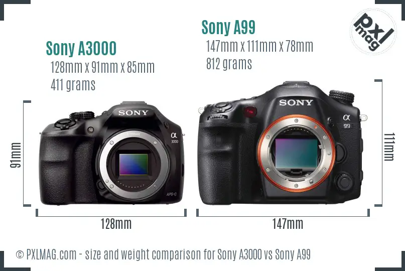 Sony A3000 vs Sony A99 size comparison