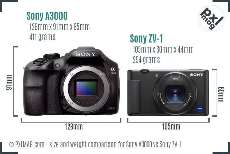 Sony A3000 vs Sony ZV-1 size comparison