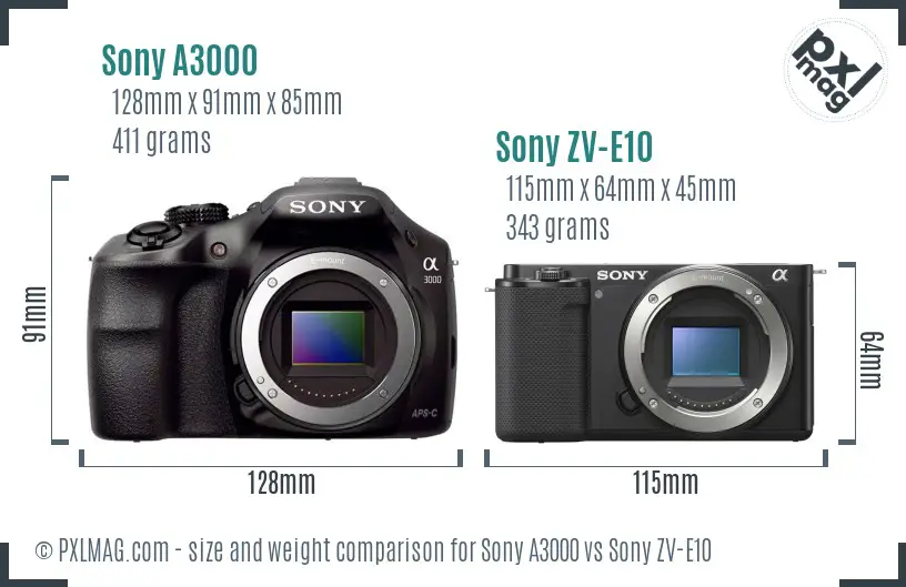 Sony A3000 vs Sony ZV-E10 size comparison
