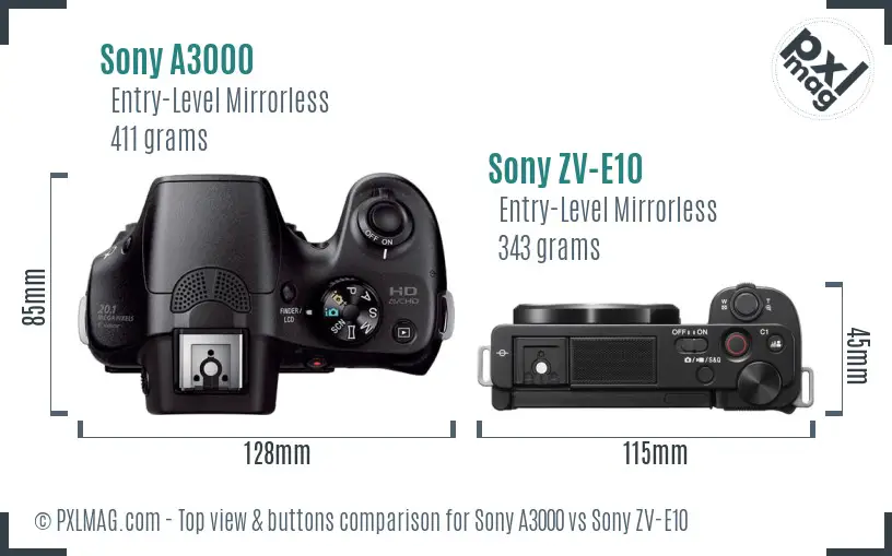 Sony A3000 vs Sony ZV-E10 top view buttons comparison