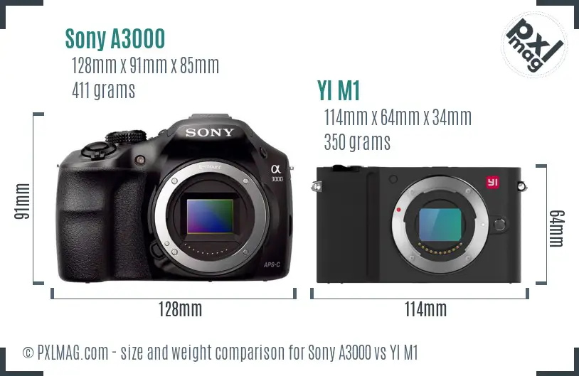 Sony A3000 vs YI M1 size comparison