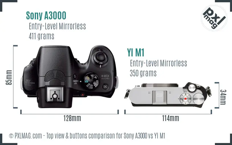 Sony A3000 vs YI M1 top view buttons comparison