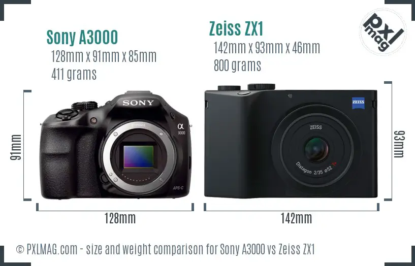 Sony A3000 vs Zeiss ZX1 size comparison Sony A3000 vs Zeiss ZX1 size comparison