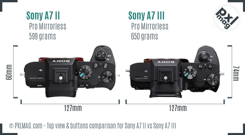 Sony A7 II vs Sony A7 III top view buttons comparison