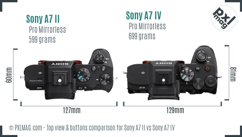Sony A7 II vs Sony A7 IV top view buttons comparison