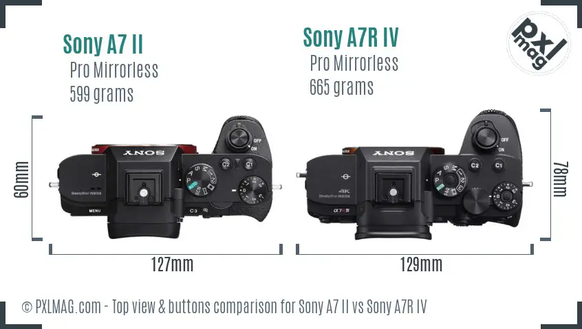 Sony A7 II vs Sony A7R IV top view buttons comparison