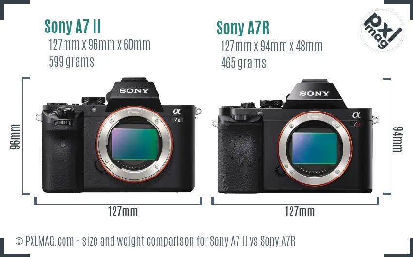 Sony A7 II vs Sony A7R size comparison