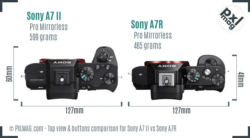 Sony A7 II vs Sony A7R top view buttons comparison