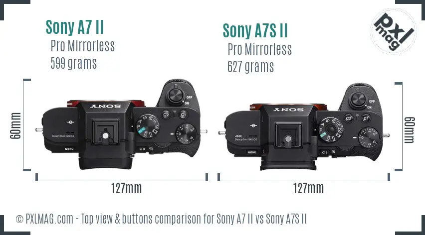 Sony A7 II vs Sony A7S II top view buttons comparison