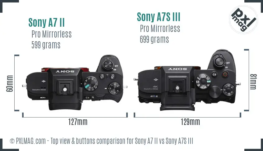Sony A7 II vs Sony A7S III top view buttons comparison