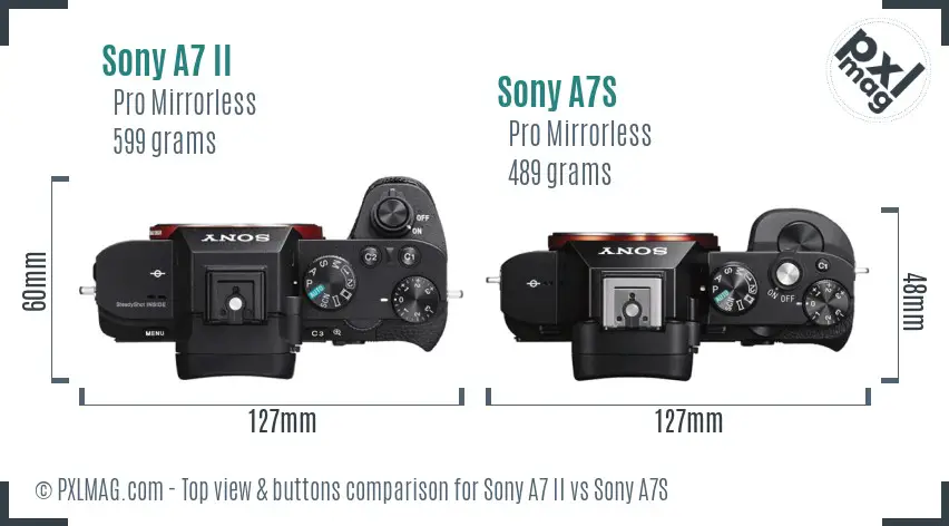 Sony A7 II vs Sony A7S top view buttons comparison