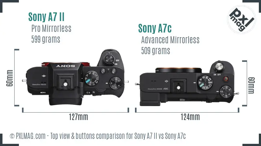 Sony A7 II vs Sony A7c top view buttons comparison