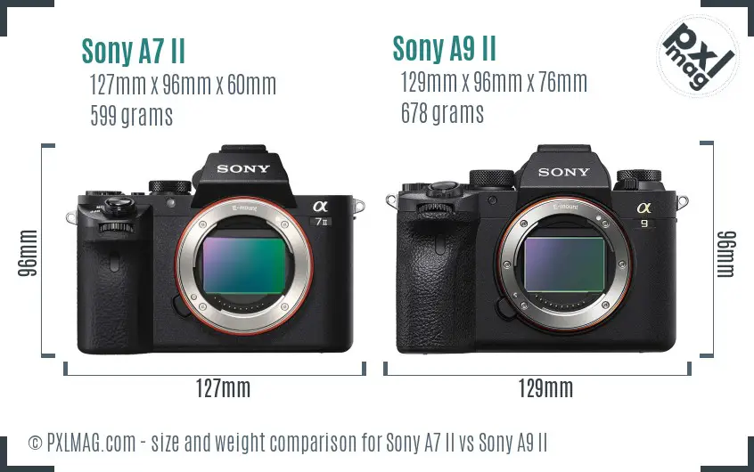 Sony A7 II vs Sony A9 II size comparison