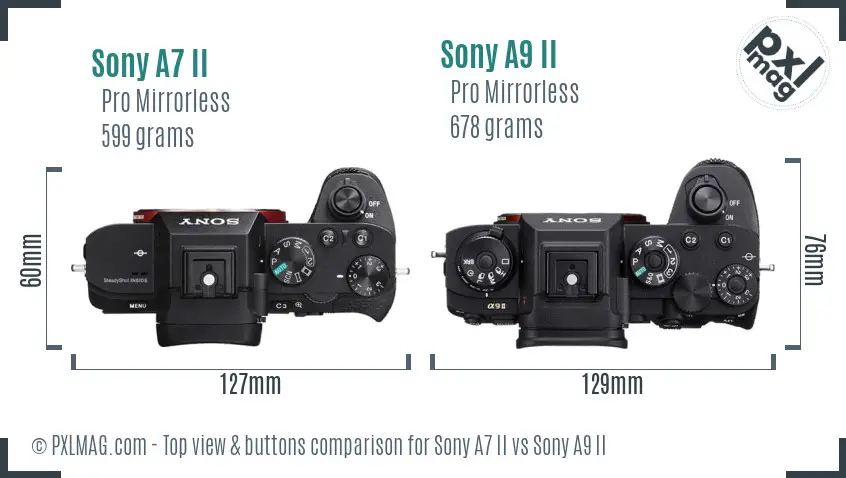 Sony A7 II vs Sony A9 II top view buttons comparison