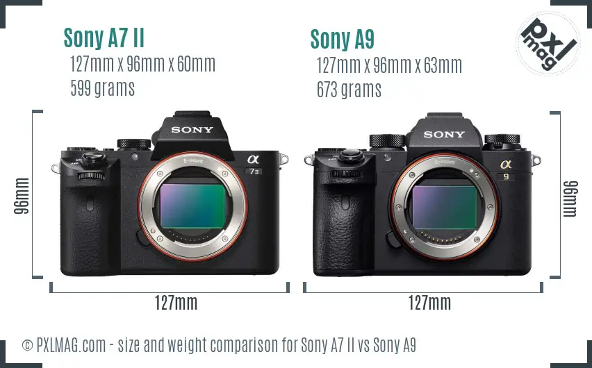 Sony A7 II vs Sony A9 size comparison