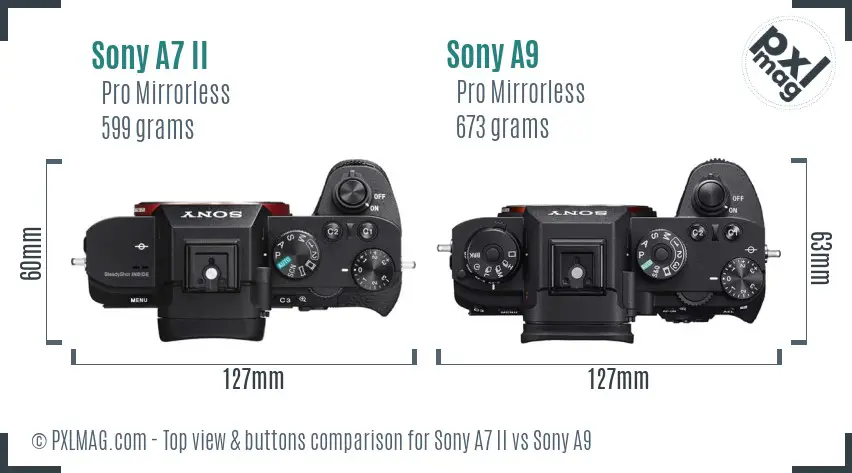 Sony A7 II vs Sony A9 top view buttons comparison