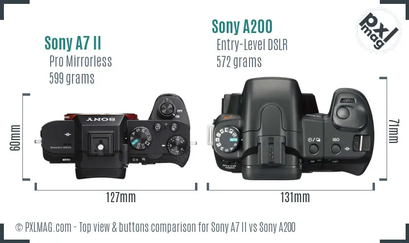 Sony A7 II vs Sony A200 top view buttons comparison