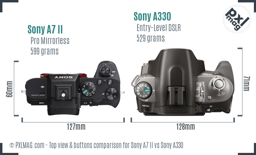 Sony A7 II vs Sony A330 top view buttons comparison
