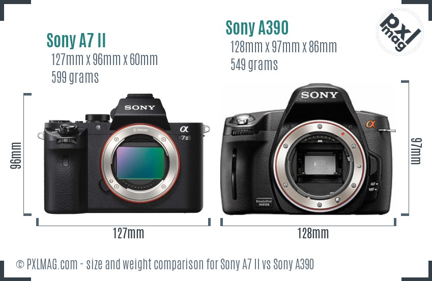 Sony A7 II vs Sony A390 size comparison