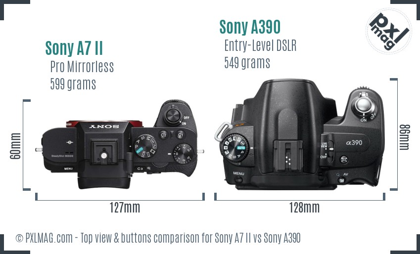 Sony A7 II vs Sony A390 top view buttons comparison