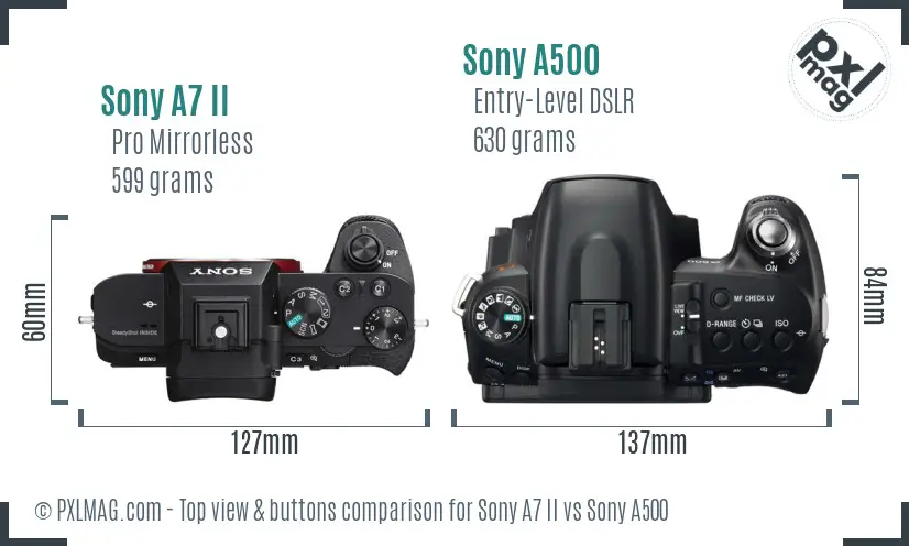 Sony A7 II vs Sony A500 top view buttons comparison