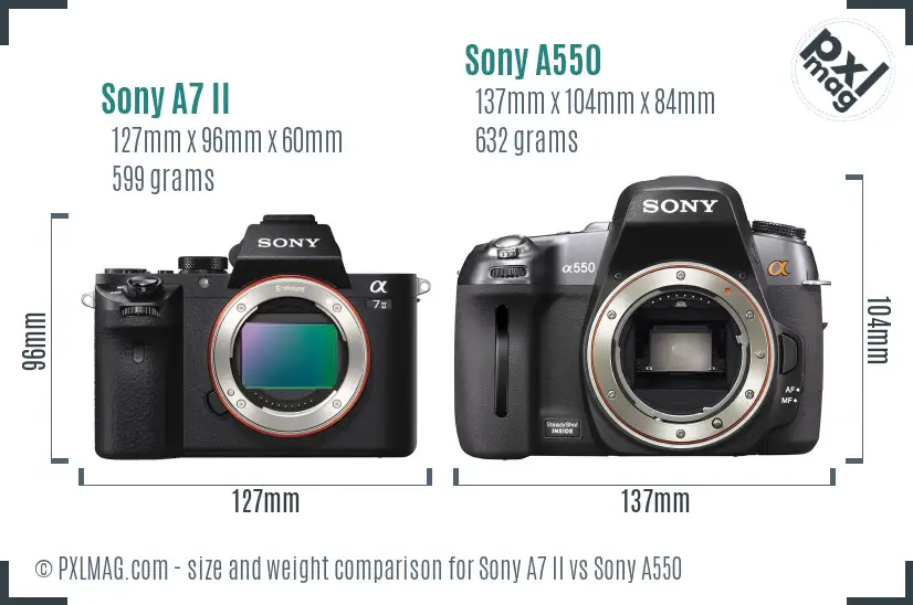 Sony A7 II vs Sony A550 size comparison