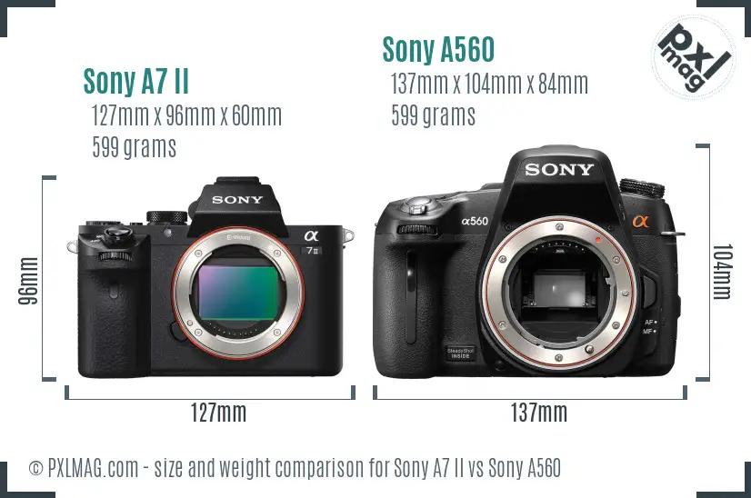 Sony A7 II vs Sony A560 size comparison