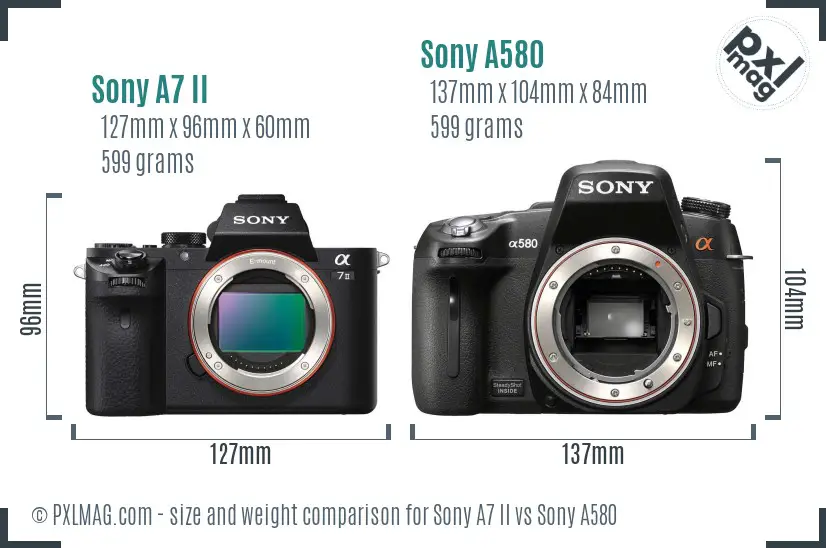 Sony A7 II vs Sony A580 size comparison
