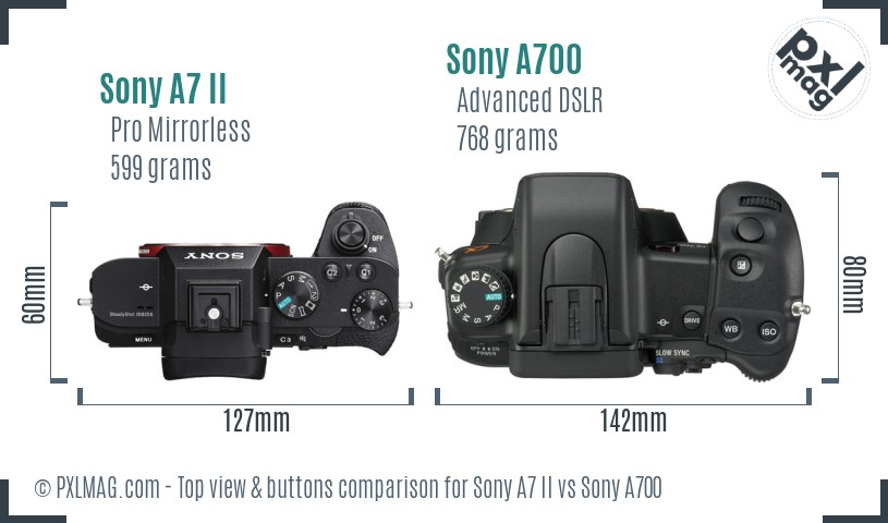 Sony A7 II vs Sony A700 top view buttons comparison