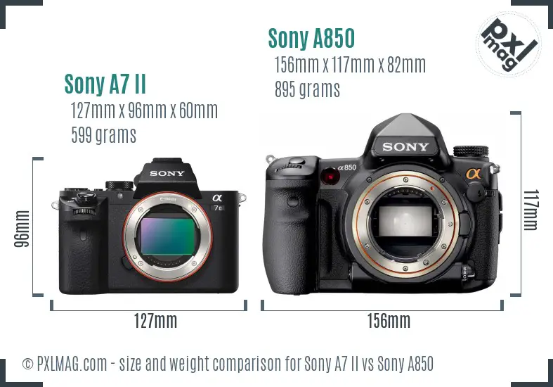 Sony A7 II vs Sony A850 size comparison