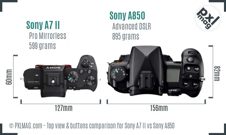 Sony A7 II vs Sony A850 top view buttons comparison