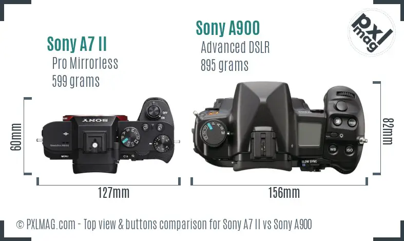 Sony A7 II vs Sony A900 top view buttons comparison