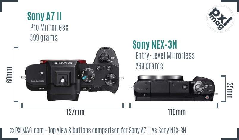 Sony A7 II vs Sony NEX-3N top view buttons comparison