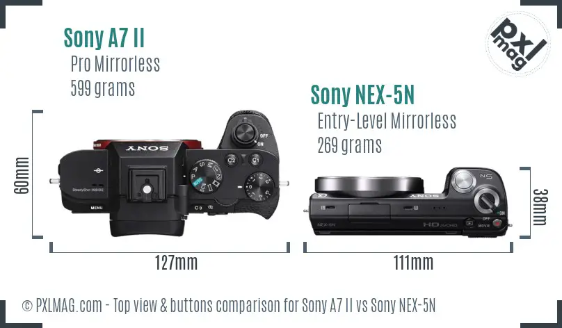Sony A7 II vs Sony NEX-5N top view buttons comparison Sony A7 II vs Sony NEX-5N top view buttons comparison